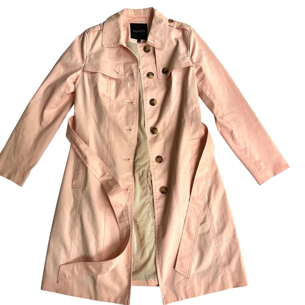 Talbots Blush Pink Belted Trench Coat Small Coastal Chic Spring